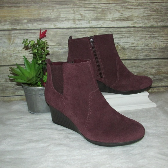 Clarks Shoes - Clarks Crystal Quartz Burgundy Suede Leather Boots